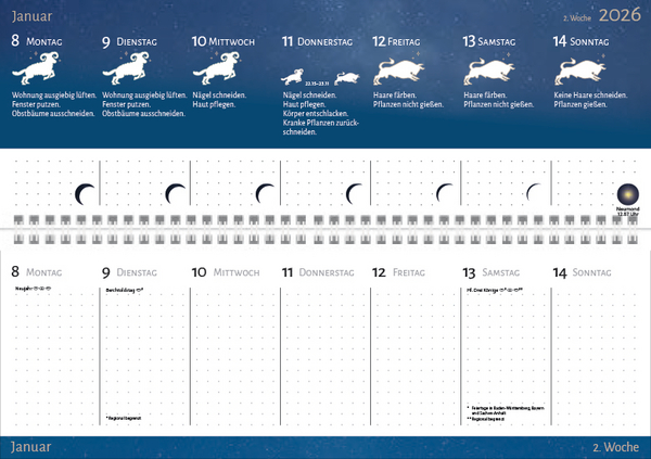 Tischquerkalender Mond 2026, Innenansicht #1