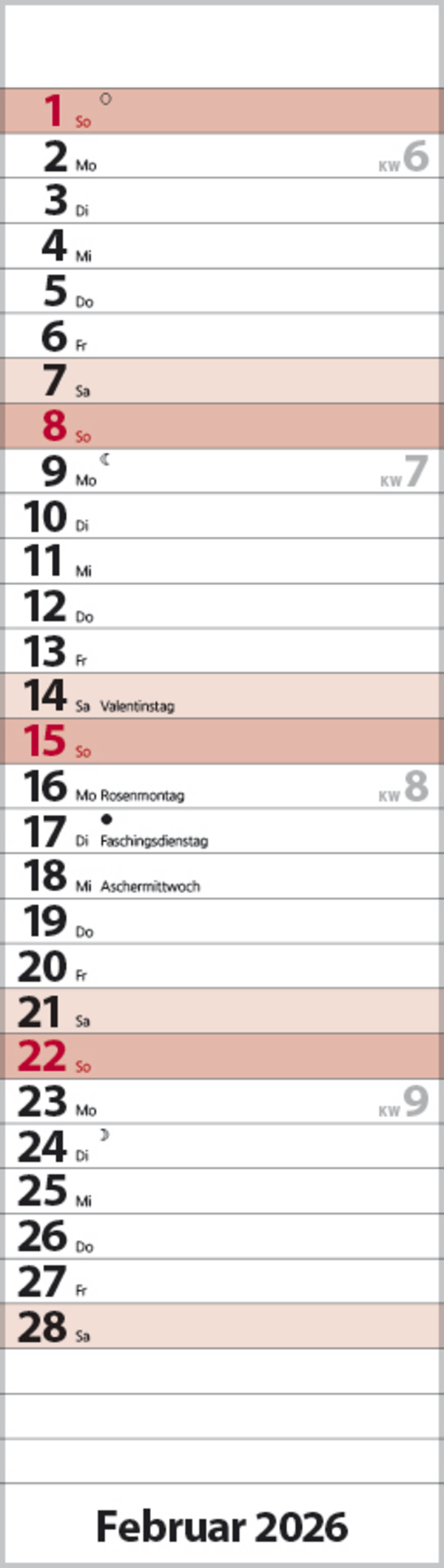 Streifenplaner Mini Rot 2026, Innenansicht #2