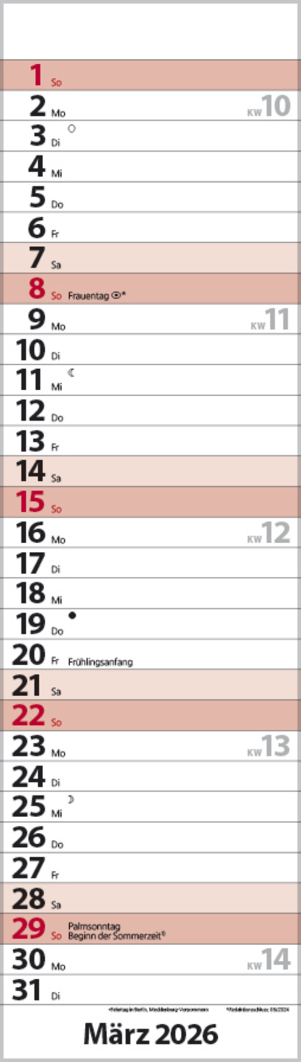 Streifenplaner Mini Rot 2026, Innenansicht #3
