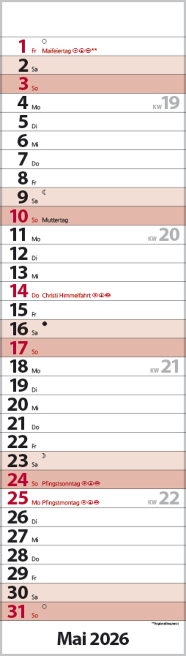 Streifenplaner Mini Rot 2026, Innenansicht #5
