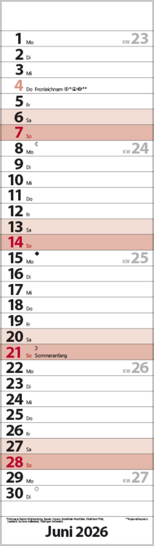 Streifenplaner Mini Rot 2026, Innenansicht #6