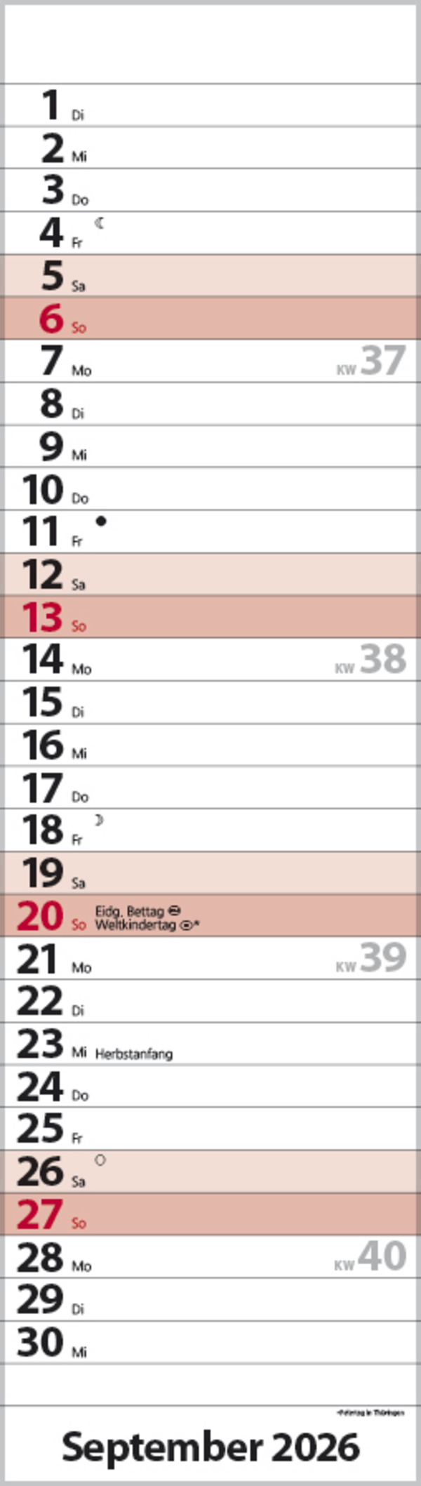 Streifenplaner Mini Rot 2026, Innenansicht #9