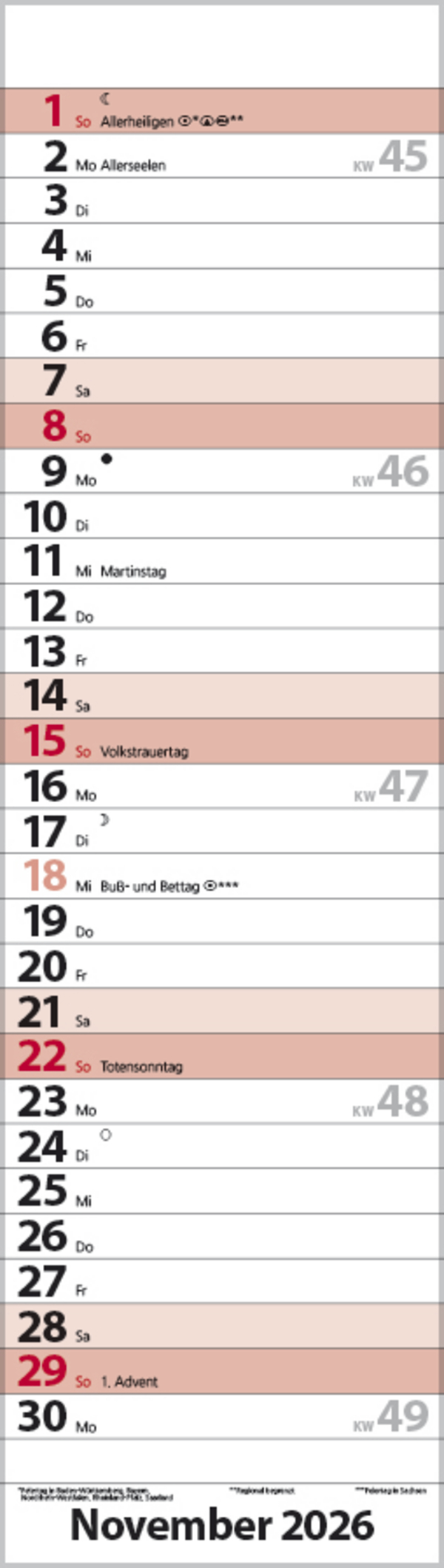 Streifenplaner Mini Rot 2026, Innenansicht #11