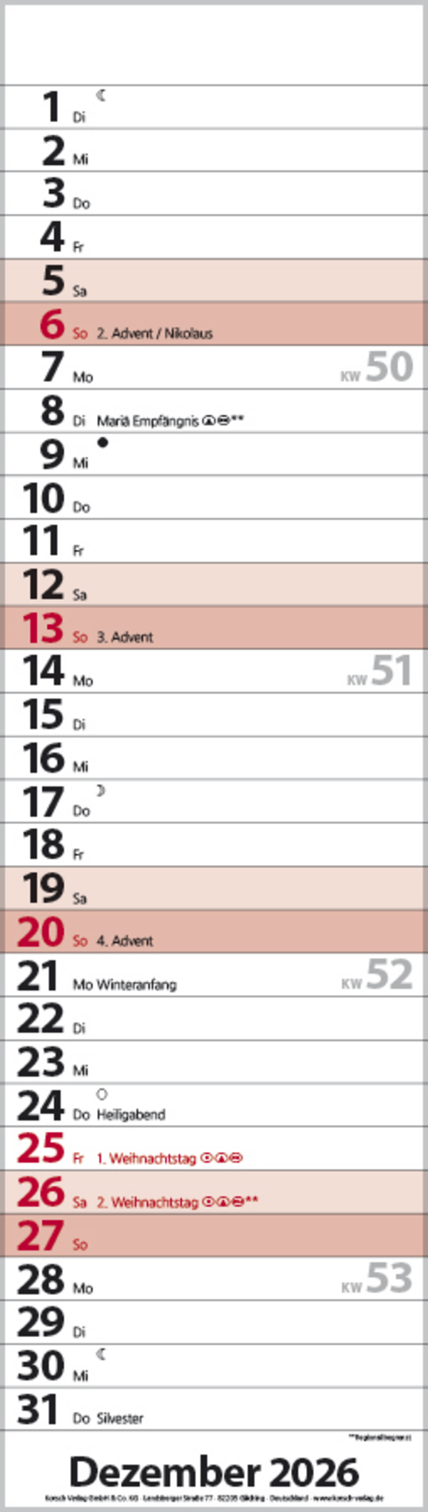 Streifenplaner Mini Rot 2026, Innenansicht #12