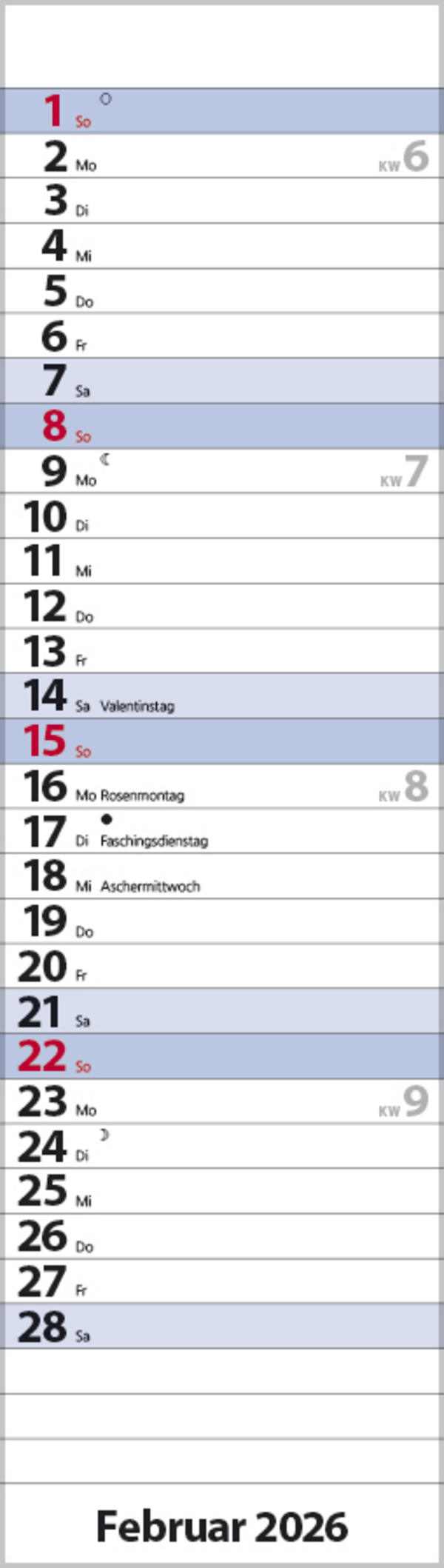Streifenplaner Mini Blau 2026, Innenansicht #2