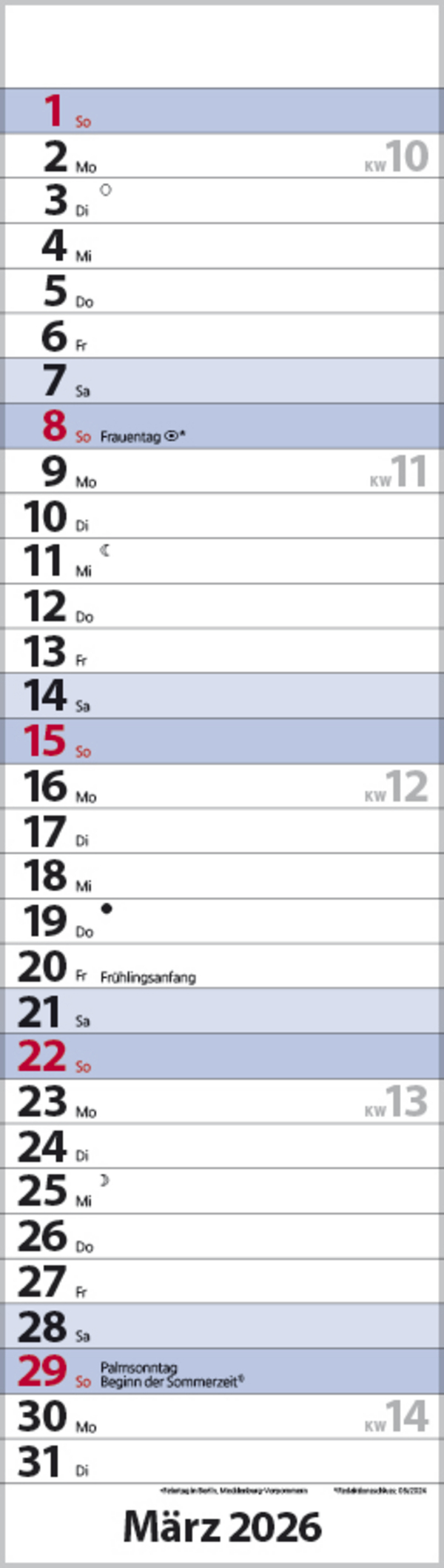 Streifenplaner Mini Blau 2026, Innenansicht #3