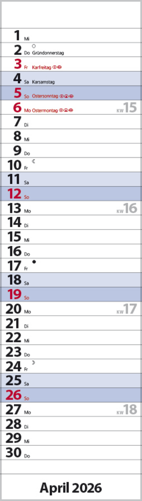 Streifenplaner Mini Blau 2026, Innenansicht #4