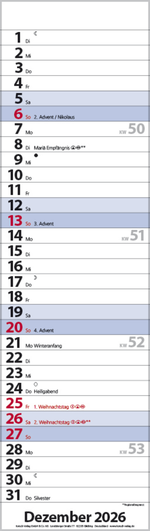 Streifenplaner Mini Blau 2026, Innenansicht #12