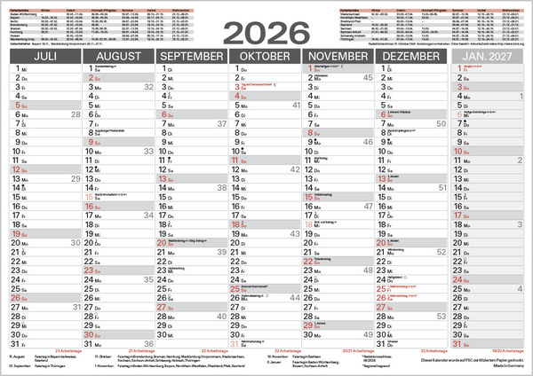 Tafelkalender A3 "Stabil" 2026, Innenansicht #2