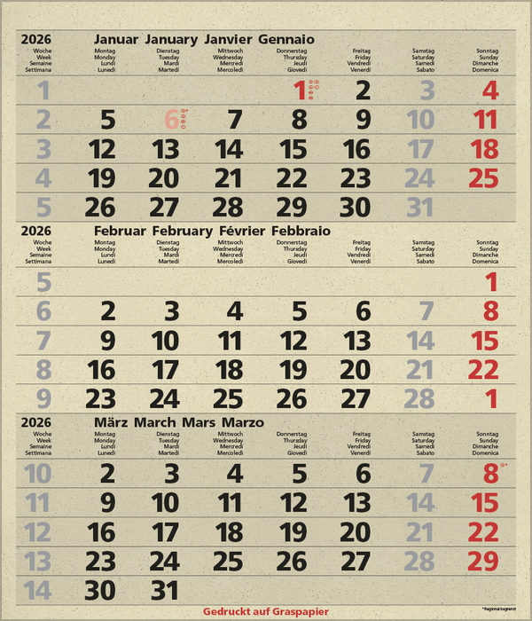 3-Monats-Planer Comfort aus Graspapier 2026, Innenansicht #2