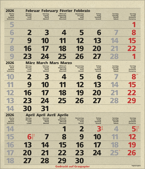 3-Monats-Planer Comfort aus Graspapier 2026, Innenansicht #3