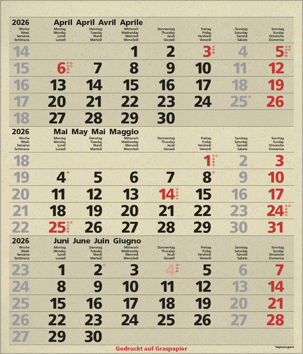 3-Monats-Planer Comfort aus Graspapier 2026, Innenansicht #5