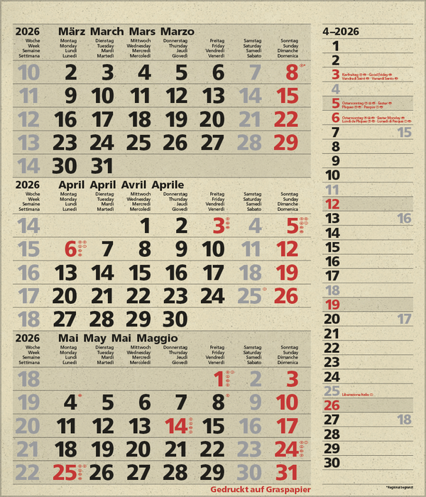 3-Monats-Planer Combi Graspapier 2026, Innenansicht #4