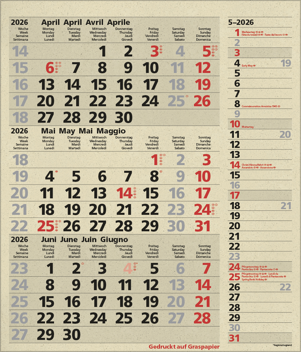 3-Monats-Planer Combi Graspapier 2026, Innenansicht #5
