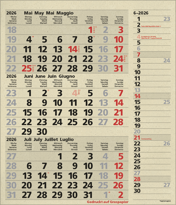 3-Monats-Planer Combi Graspapier 2026, Innenansicht #6