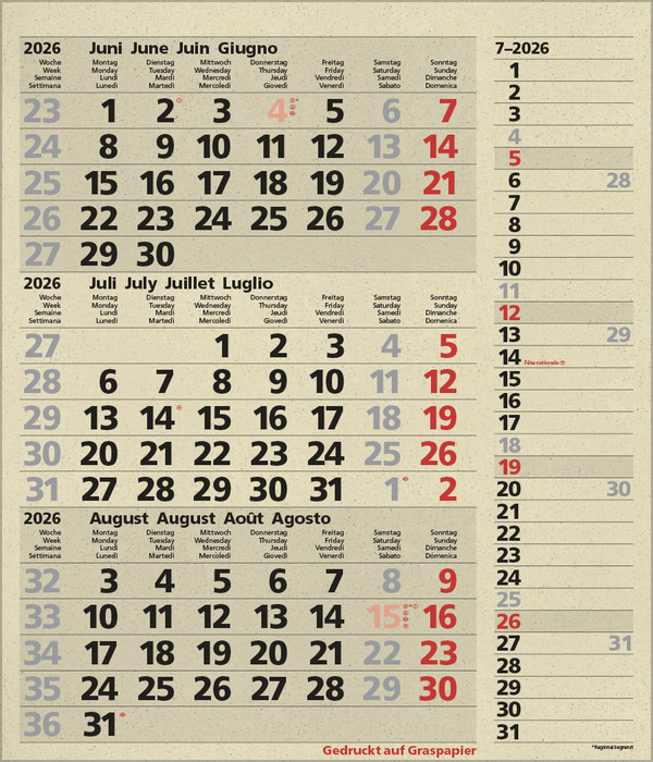 3-Monats-Planer Combi Graspapier 2026, Innenansicht #7