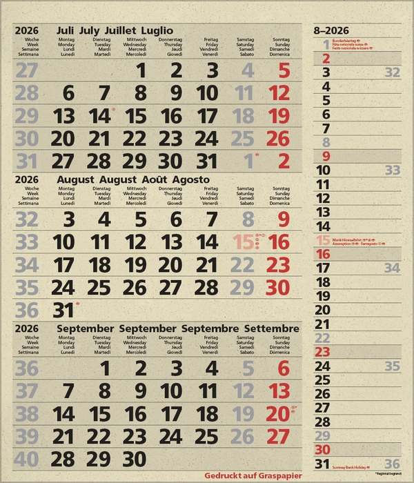 3-Monats-Planer Combi Graspapier 2026, Innenansicht #8