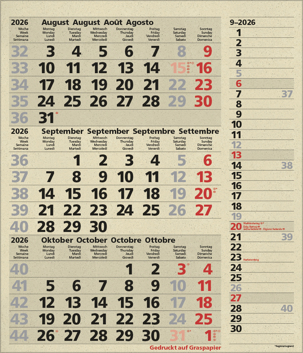 3-Monats-Planer Combi Graspapier 2026, Innenansicht #9