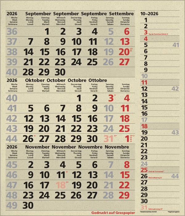 3-Monats-Planer Combi Graspapier 2026, Innenansicht #10
