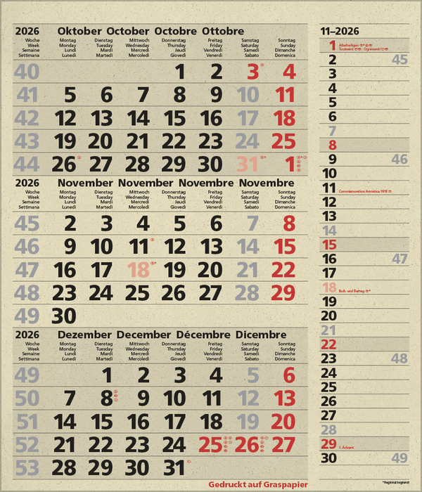 3-Monats-Planer Combi Graspapier 2026, Innenansicht #11