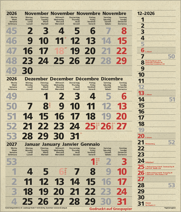 3-Monats-Planer Combi Graspapier 2026, Innenansicht #12