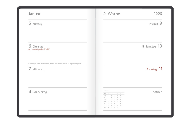 Wochentimer Colour anthrazit 2026, Innenansicht #1