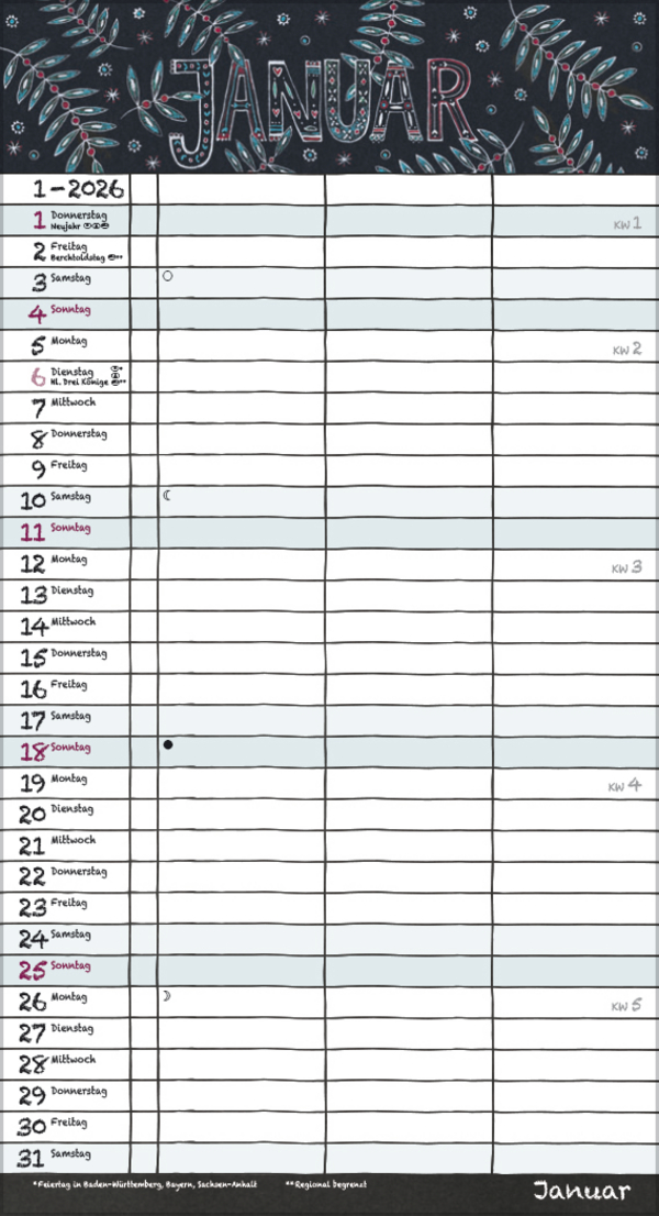 Tafeltimer f&uuml;r 2 mit Zetteltasche 2026, Innenansicht #1