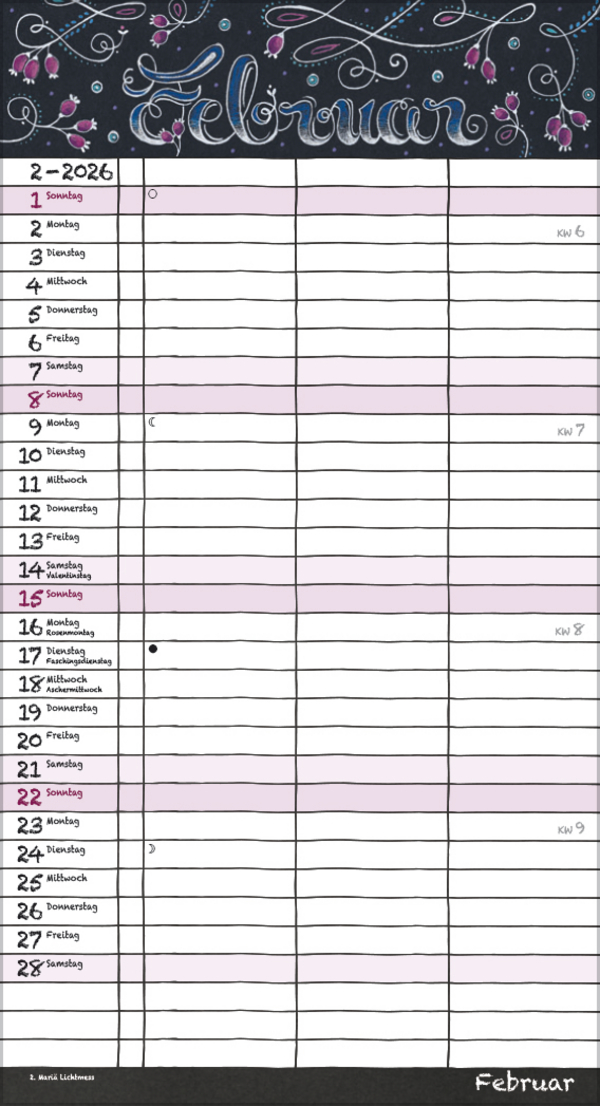 Tafeltimer f&uuml;r 2 mit Zetteltasche 2026, Innenansicht #2