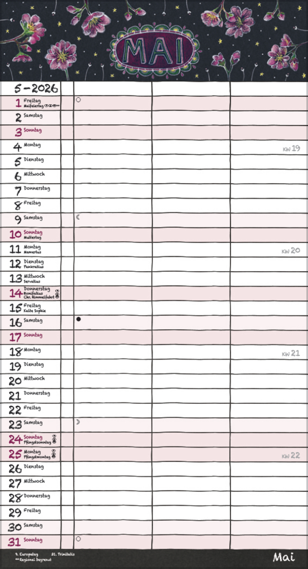 Tafeltimer f&uuml;r 2 mit Zetteltasche 2026, Innenansicht #5