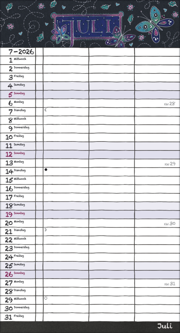 Tafeltimer f&uuml;r 2 mit Zetteltasche 2026, Innenansicht #7