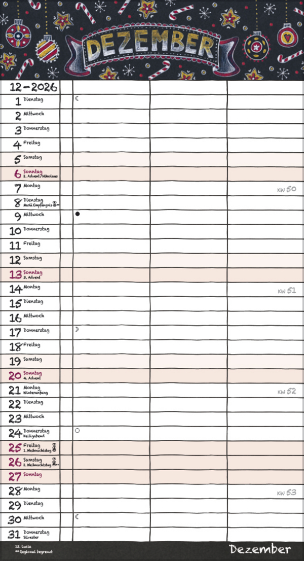 Tafeltimer f&uuml;r 2 mit Zetteltasche 2026, Innenansicht #12