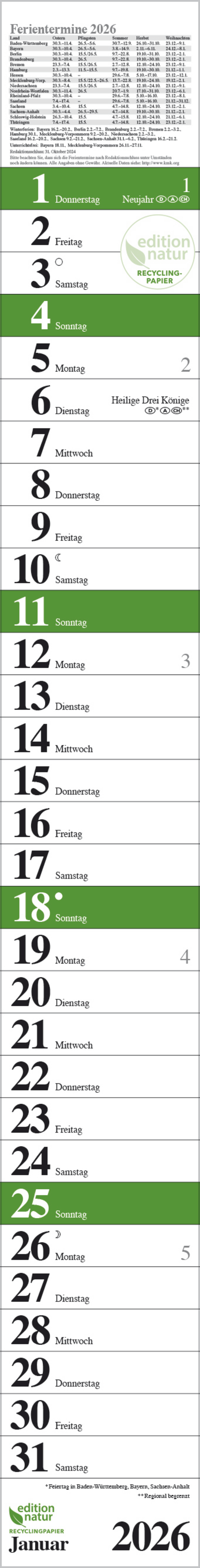 Streifenplaner Praktika Gr&uuml;n Recyclingpapier 2026, Innenansicht #1