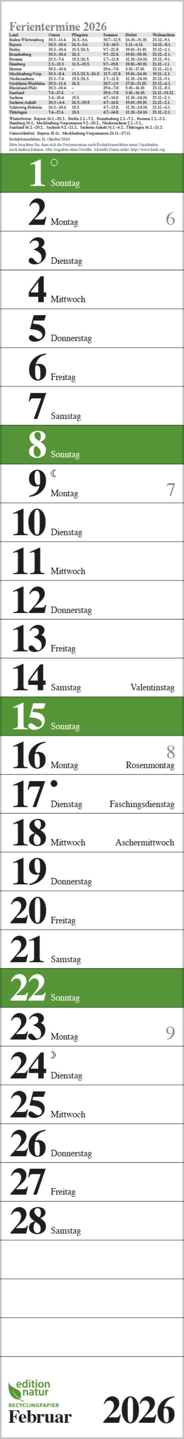Streifenplaner Praktika Gr&uuml;n Recyclingpapier 2026, Innenansicht #2