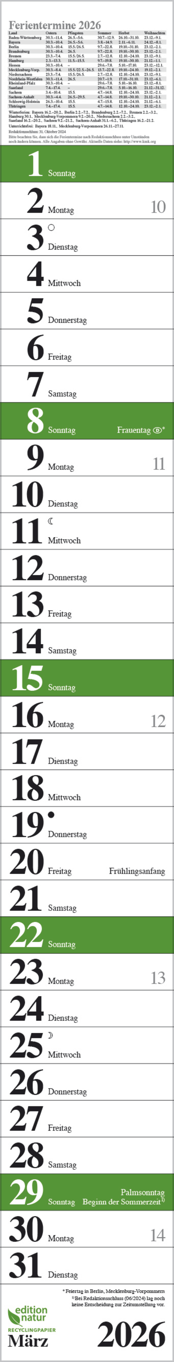Streifenplaner Praktika Gr&uuml;n Recyclingpapier 2026, Innenansicht #3