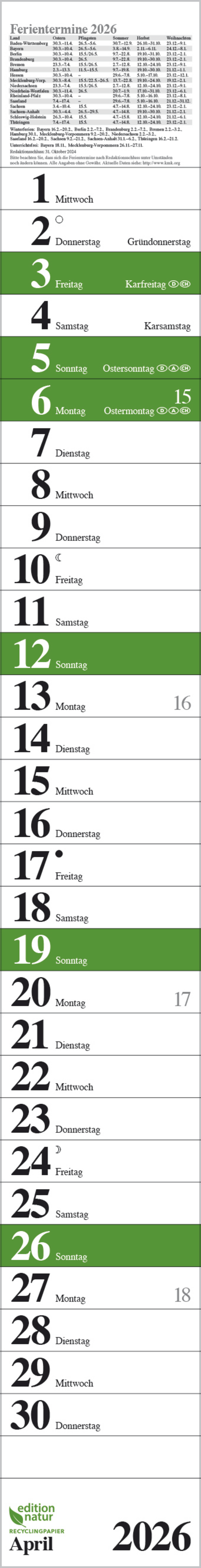 Streifenplaner Praktika Gr&uuml;n Recyclingpapier 2026, Innenansicht #4