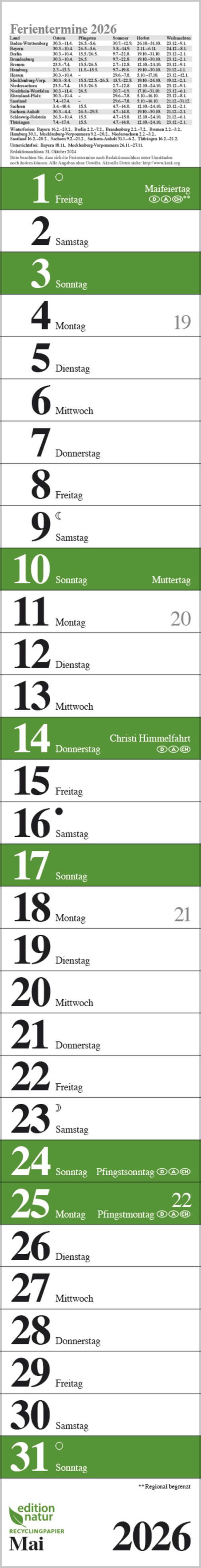 Streifenplaner Praktika Gr&uuml;n Recyclingpapier 2026, Innenansicht #5