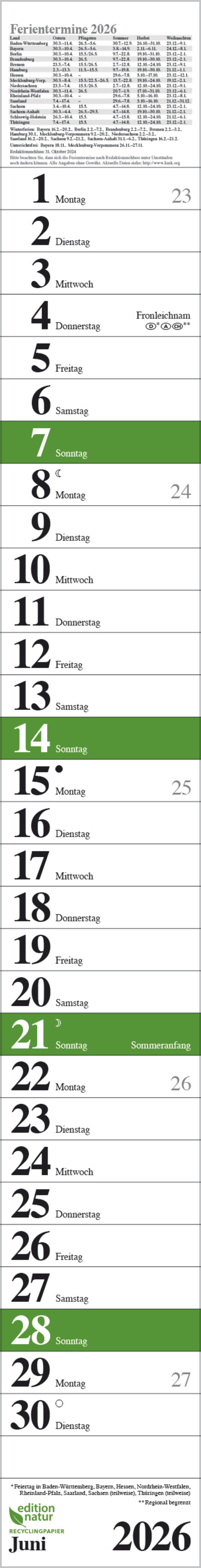 Streifenplaner Praktika Gr&uuml;n Recyclingpapier 2026, Innenansicht #6