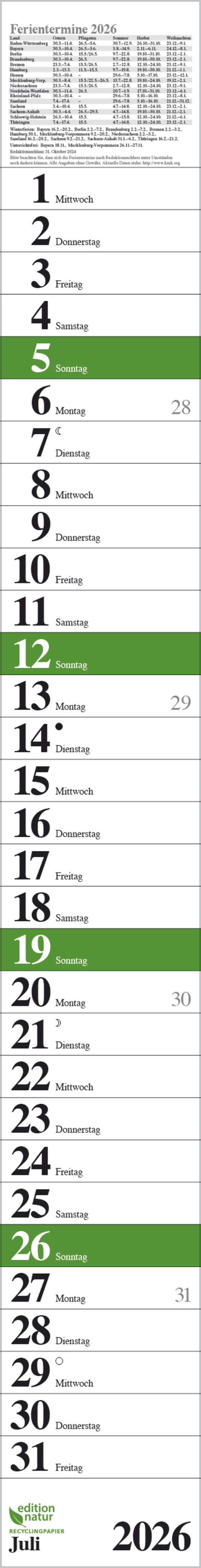 Streifenplaner Praktika Gr&uuml;n Recyclingpapier 2026, Innenansicht #7