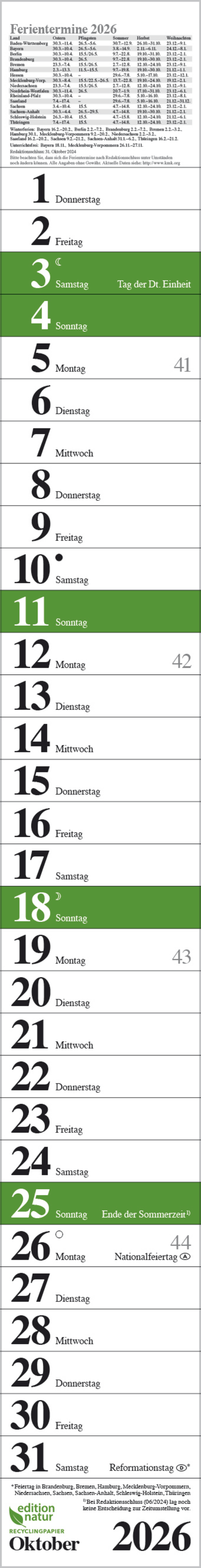 Streifenplaner Praktika Gr&uuml;n Recyclingpapier 2026, Innenansicht #10