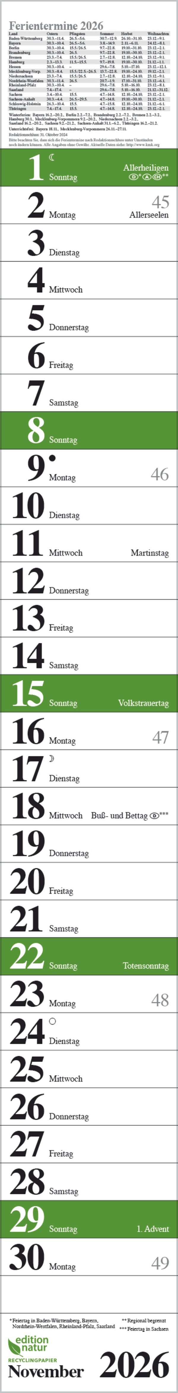 Streifenplaner Praktika Gr&uuml;n Recyclingpapier 2026, Innenansicht #11