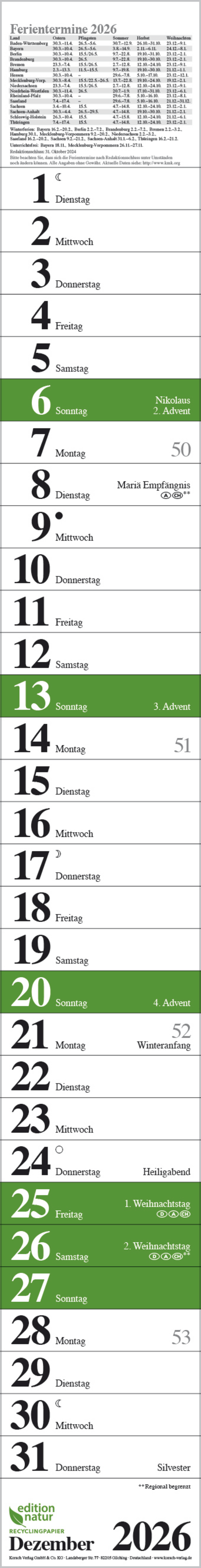 Streifenplaner Praktika Gr&uuml;n Recyclingpapier 2026, Innenansicht #12