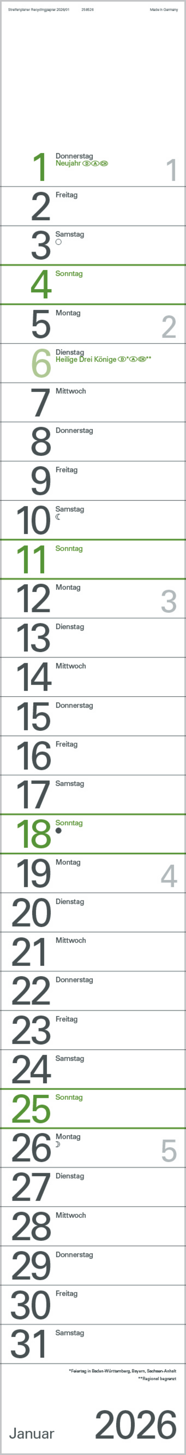 Streifenplaner Grün Recyclingpapier Edition Natur 2026, Innenansicht #1