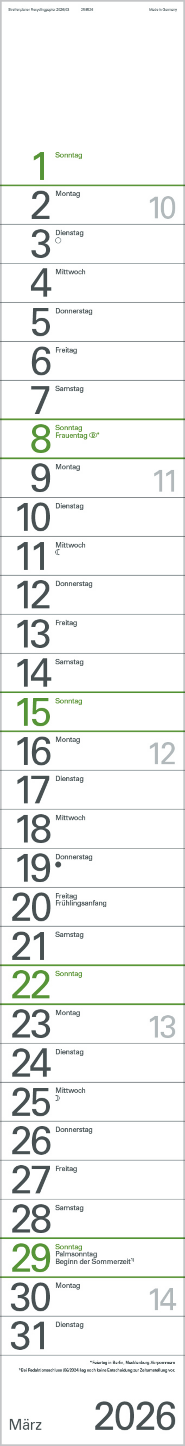 Streifenplaner Grün Recyclingpapier Edition Natur 2026, Innenansicht #3