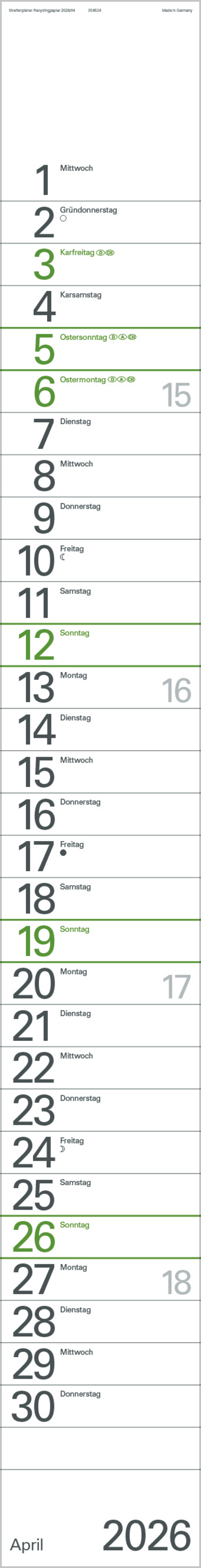 Streifenplaner Grün Recyclingpapier Edition Natur 2026, Innenansicht #4