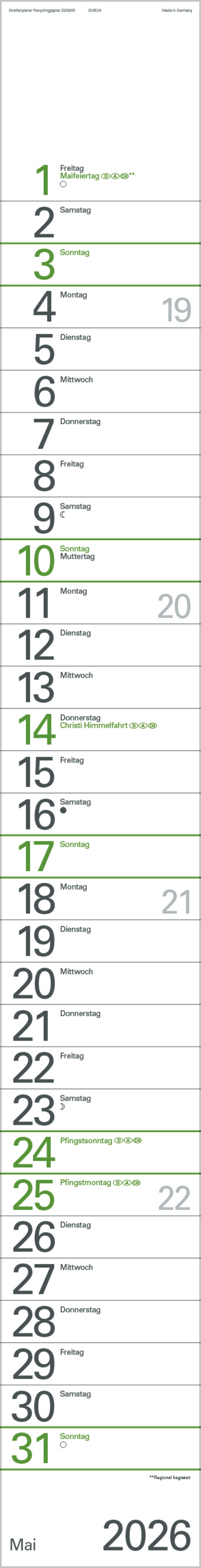 Streifenplaner Grün Recyclingpapier Edition Natur 2026, Innenansicht #5