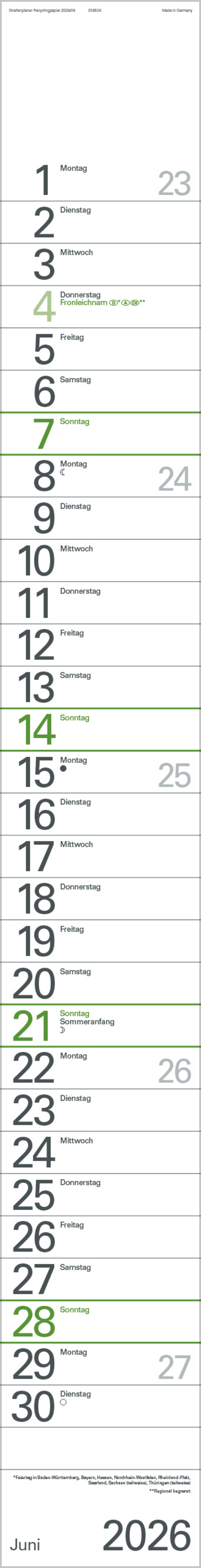 Streifenplaner Grün Recyclingpapier Edition Natur 2026, Innenansicht #6