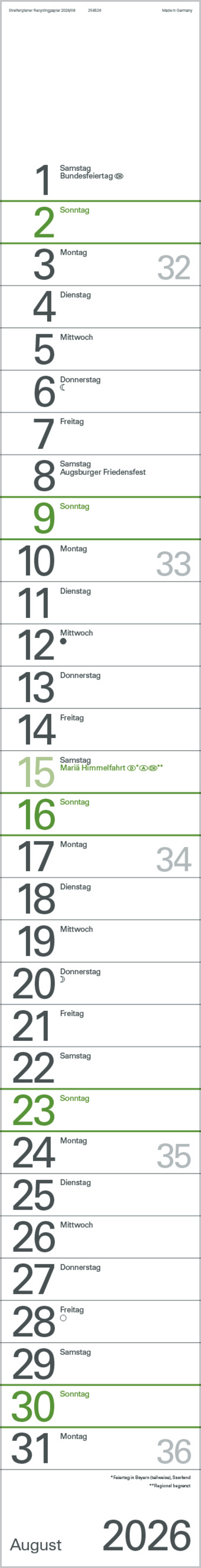 Streifenplaner Grün Recyclingpapier Edition Natur 2026, Innenansicht #8