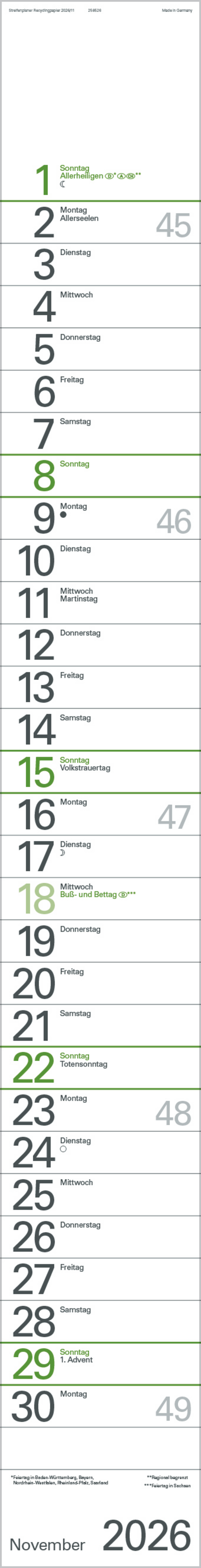 Streifenplaner Grün Recyclingpapier Edition Natur 2026, Innenansicht #11