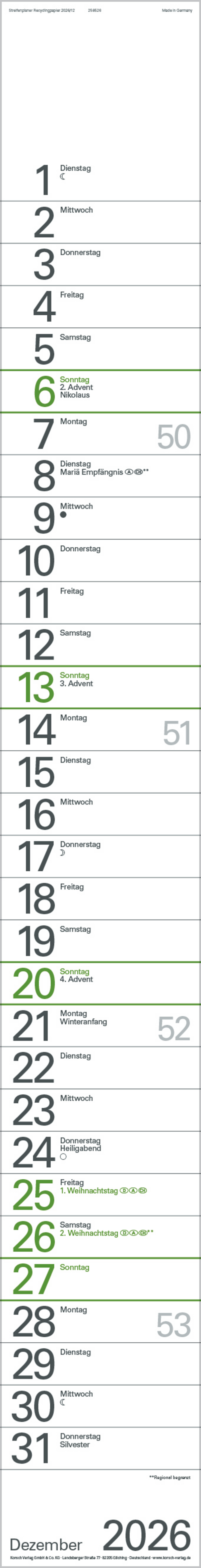 Streifenplaner Grün Recyclingpapier Edition Natur 2026, Innenansicht #12