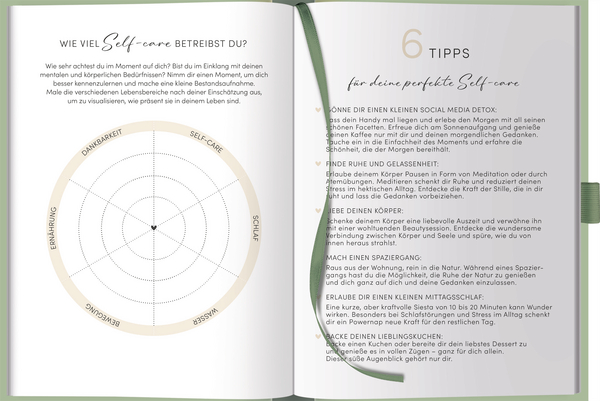 Self-care Tagebuch Mint, Innenansicht #2